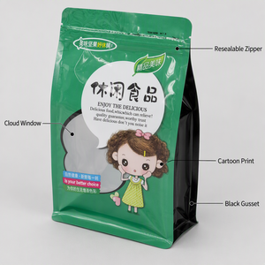 Sachet Doypack Personnalisé Imprimé pour Snacks aux Noix avec Fenêtre Transparente, Motif Dessin Animé, Qualité Alimentaire, avec Fermeture Éclair, OEM, Marque Privée, Vente en Gros - Product Image 2