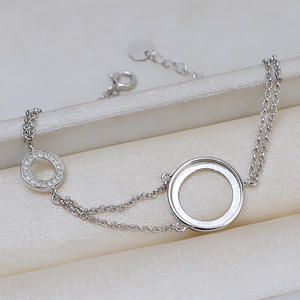 Componentes de Joyería WENCHI S925, Eslabones de Cadena Circulares Huecos de Plata para Pulseras DIY, Diseño de Base Plana para Perlas de 14mm - Product Image 1