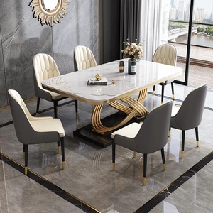 Ensemble Moderne de Luxe Rectangulaire Table et Chaises de Salle à Manger en Marbre, Acier Inoxydable et Pierre Frittée, 4 à 6 Places, Meubles pour Salle à Manger - Product Image 1