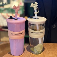 Plastique réutilisable Boba tasses 700ml vase d'eau épaississu tasses en plastique avec couvercles et pailles