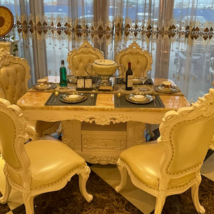 European Solid Wood Marble Dining <b>Table</b> Luxury Rectangular Gold Dining <b>Table</b> 4 6 8 Seater Dining <b>Table</b> With Drawers - Product Image 4