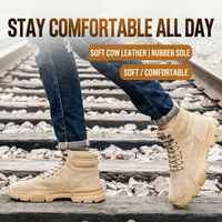 Botas de Trabajo para Hombre de Cuero Vacuno con Punta de Acero, Cómodas, con Cordones, Antideslizantes, con Suela de Goma, para Exteriores