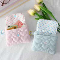 Dompet Kartu Bentuk Hati Berbahan Katun Quilted yang Lucu dan Ringkas, Tempat ID Multifungsi Berkapasitas Besar, Penutup Organizer, Dompet Koin dan Kunci