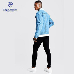Alta calidad borg collar regular denim azul chaqueta al por mayor regular fit - Product Image 3