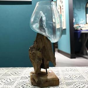 Новый креативный Домашний Деревянный орнамент натуральный цельный деревянный Базовый стеклянный аквариум для рыбы Юго-Восточной Азии ваза для свадебного украшения - Product Image 5