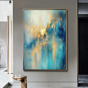 Grande Dipinto su Tela Blu e Oro, Pittura Murale Creativa in Acrilico, Arte Astratta Moderna di Lusso con Texture - Product Image 5
