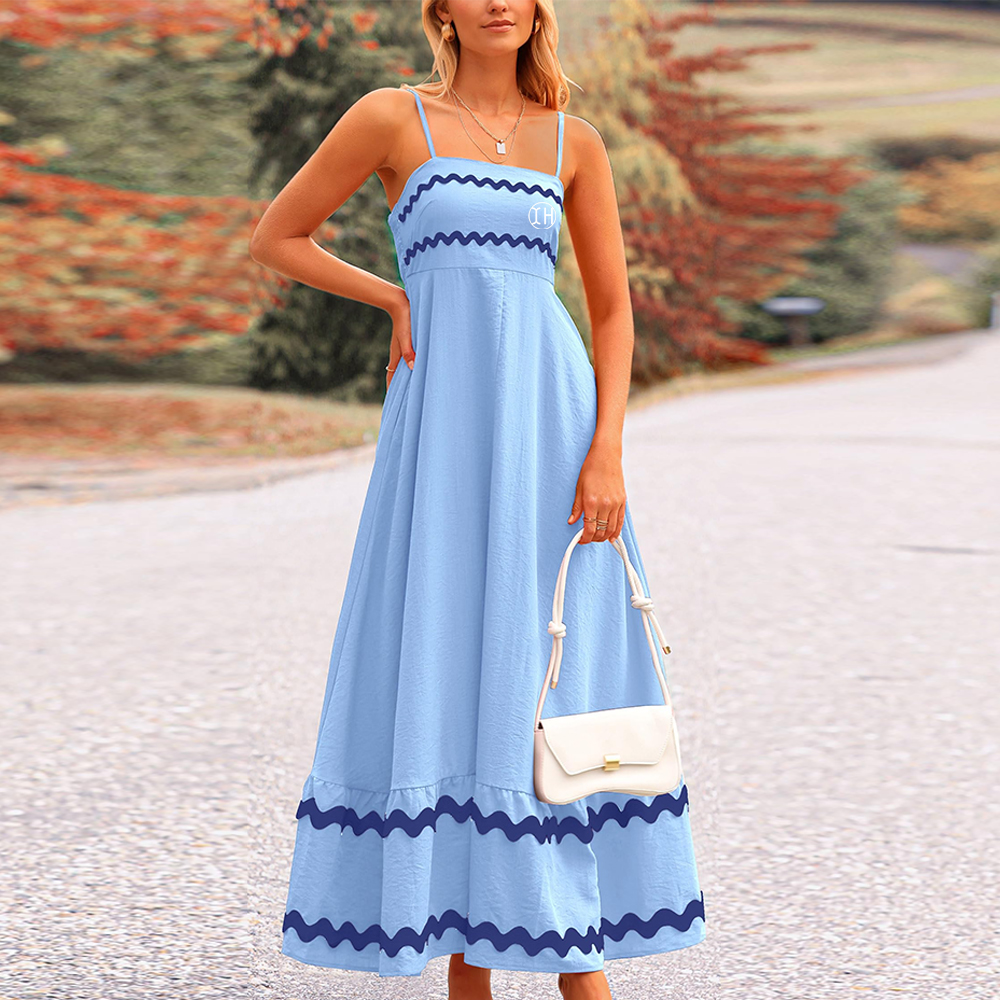 Designer Women Spaghetti Strap Color Blocked Dress Fashion Elegant Beach Resort Party Long Dresses Casual Daily Dress