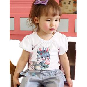 Ropa Infantil al por Mayor, Linda Camiseta de Algodón de Manga Corta con Estampado de Conejo para Niñas, de Proveedor Chino - Product Image 1