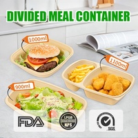 Bol de nourriture carré de 32 oz assiettes jetables à emporter récipient en plastique carré avec couvercle récipient jetable