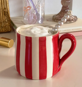 Tasse en céramique peinte à la main, esthétique, rayure bonbon, saison confortable, rose, pistache, jaune, terra, <span class=keywords><strong>beige</strong></span>, ombre de crème glacée - Product Image 4