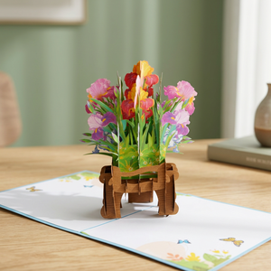 Carte pop-up 3D tendance avec fleurs irisées, artisanat en papier fait main, style amour, impression offset, best-seller, cadeau, décoration intérieure - Product Image 4