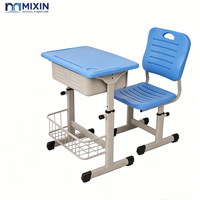 Chaise de bureau moderne bleue pour salle de classe, réglable en hauteur, en plastique, pour une seule personne, tables d'étudiant pour utilisation en classe