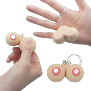 Anti Stress Ball Boobs stress relief toys Simulation Silicone Boob Key Ring