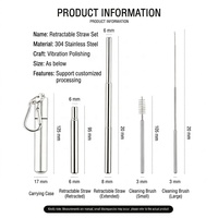 Ensemble de pailles télescopiques réutilisables en acier inoxydable 304 |   Tube de rangement personnalisable avec logo et mousqueton |   Écologique et portable
