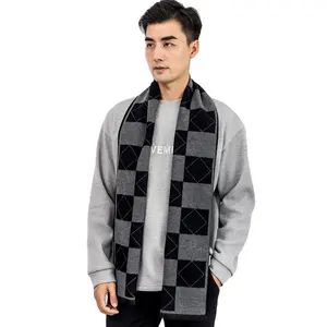 High Quality Check Plaid Black Pattern Wool Luxury Plaid Men Scarf For Men Plaid Scarf