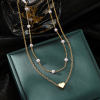 Ensemble de colliers à maillons multicouches tendance avec pendentifs perle, géométriques, cœur et croix, bijoux de cou superposables pour cadeau