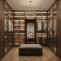 Dressing sur mesure de luxe pour chambre à coucher avec commode et portes vitrées