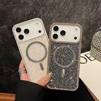 Coques de téléphone BAILI Factory de luxe 2-en-1 avec bordure diamantée et chargement magnétique antichoc pour iPhone 17 PM 16 Pro