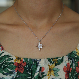 Ciondolo a Stella in Opale <span class=keywords><strong>Bianco</strong></span> Placcato <span class=keywords><strong>Oro</strong></span> con Zirconia Cubica Trasparente, Collana Stella Polare di Alta Qualità per Regali di Matrimonio e Natale - Product Image 5