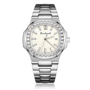 Suchwell Men's Quartz Watch Black Dial Stainless Steel Band Date Display Fashion Business Wristwatch - Product Image 2