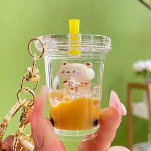 <b>Bubble</b> Tea Cup Keychain Custom Logo Bear Rabbit Oil Liquid Keychains for Car and School Bag Pendant - Product Image 1