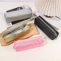 Trousse à crayons en cuir PU scintillant, pochette à stylos créative, sac de rangement de papeterie de grande capacité avec fermeture éclair, pour l'école des enfants