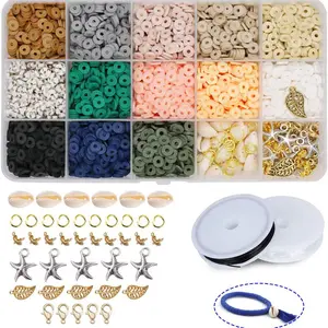 2600 Buah Manik-manik Tanah Liat Polimer Bulat Datar untuk Membuat Perhiasan Gelang Kalung Anting DIY Kit Kerajinan Manik-manik Anting-Anting