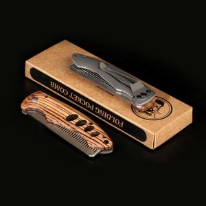 Manico pieghevole in legno da uomo pettine per barba in acciaio inossidabile per barba con pettine per barba pieghevole e pettine per barba - Product Image 4