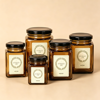 Pot à miel carré de luxe en verre de 50-730 ml, avec couvercle noir à visser, pour confiture, beurre de noix, épices