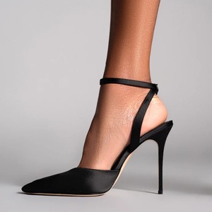Escarpins pour femmes en satin uni, à bout pointu, avec boucle, talon aiguille, résistants à l'usure, grandes tailles, printemps, <span class=keywords><strong>noir</strong></span> - Product Image 1