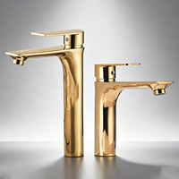 Grifo de Lavabo Moderno de Aleación de Zinc Dorado, Monomando de Un Solo Orificio, Mezclador de Agua Fría y Caliente para Proyectos de Apartamentos
