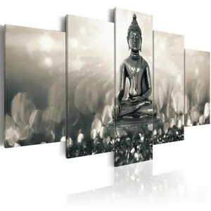 Großhandel art deco kunstwerk für verkauf-Gemälde Öl Wandbild Leinwand druck Stretched Buddha 3D Dekoration Dekor Modern Sale Custom 5 Panel Art