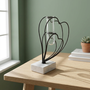 Jarrón de Mesa Moderno y Elegante de Metal Negro con Base de Mármol, 27.5 cm de Altura, para Agua, Centro de Mesa Decorativo - Product Image 5