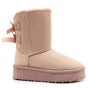 도매 클래식 겨울 봉제 리본 부츠 야외 중간 송아지 따뜻한 워킹 스타일 신발 여성용 - Product Image 1