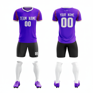 ชุดกีฬาฟุตบอลชุดเต็มตัวสีม่วงและสีดำชุดฟุตบอลออกแบบได้ตามต้องการ - Product Image 1