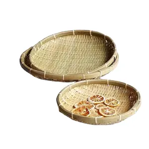 籐バスケットフラットラウンド籐海草織りトレイ装飾竹フルーツパン