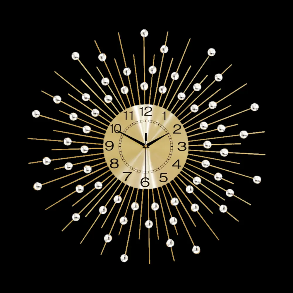 Пользовательские 2023 скандинавские кристаллы алмазные 3D металлические простые часы настенные художественные дизайн Большие европейские роскошные современные декоративные настенные часы для дома