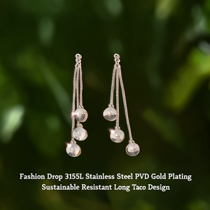 Fashion Drop <b>Earrings</b> 316L Stainless Steel PVD Gold Plating Sustainable Resistant Long Tassel Design - Product Image 3