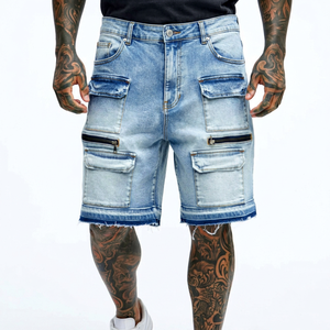 Front Zipper Pockets Breathable Light Wash Summer Street Wear Denim Shorts Men Custom Color High Quality Cargo Style <b>Hip</b> Hop Mid - Product Image 1