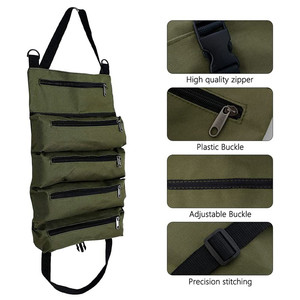 กระเป๋าเครื่องมือในรถยนต์ ผ้าอ๊อกซ์ฟอร์ด แบบม้วน 4-7 ช่อง ออแกไนเซอร์ซ่อมรถยนต์ สีเขียวทหาร สีกากี สีดำ - Product Image 4