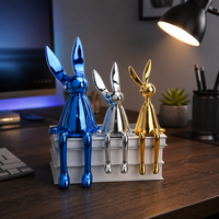 Ensemble de figurines de lapins métalliques Or Argent Chrome Bleu, Statue d'art en résine, Décoration de bureau moderne, Cadeau de collection, Ornement de maison, Vente en gros