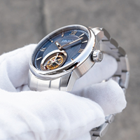 OBLVLO Montre de luxe pour homme en acier inoxydable 316L avec mouvement Seiko, tourbillon lumineux, bracelet en cuir étanche JM-TB