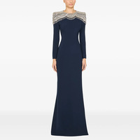 Robe de soirée longue en maille ornée de cristaux, taille plus, A12763
