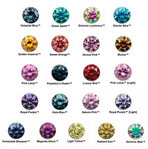 Batu Emas grosir warna Moissanite 0.1-5ct merah muda ungu hijau kuning biru Moissanite 3-11mm bulat berwarna Moissanite