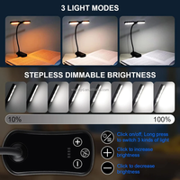 Lampe de lecture à double tête 14 LED Touch Control avec 3 couleurs et 8 luminosités Lampe de lecture USB rechargeable pour les soins des yeux Clip on Book