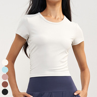 Nuevas camisetas para mujer, camiseta ajustada transpirable con sensación desnuda, ropa deportiva, camiseta de Yoga acanalada de manga corta, camisetas de Fitness para mujer