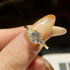 Anello in Moissanite a tre pietre per donna 925 Sterling Silver <span class=keywords><strong>18K</strong></span> <span class=keywords><strong>Gold</strong></span> Double Round <span class=keywords><strong>Solitaire</strong></span> Diamond gemstone halo Wedding Jewelry - Product Image 3