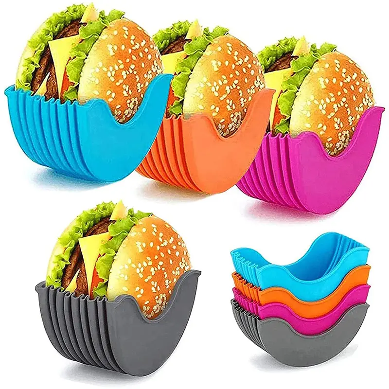 Sandwich Storage Food Holder Retractable Cheese Burger Holder Reusable Hamburger Box Silicone Burger Holder