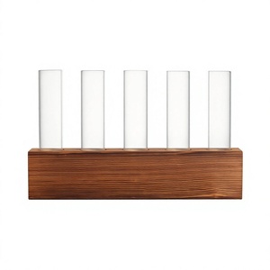 Vase en verre en forme de tube à essai, support en bois Art Déco, hydroponique - Décoration de mariage et de maison - Product Image 4