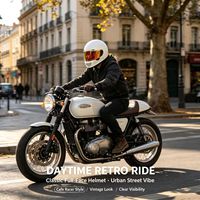 Casque de moto rétro en plastique ABS avec visière double et intérieur en cuir, style vintage, pour moto de rue